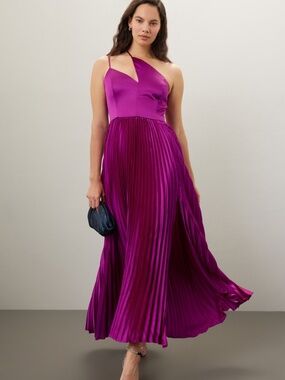 AMUR Khari One Shoulder Gown Satin Purple Pink Pleated Cut Out Dress - Size 2